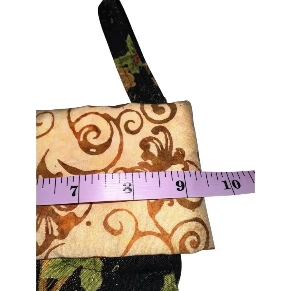 Handmade Quilted Christmas Stocking Holly Horns Gold‎ Swirl Patchwork 16